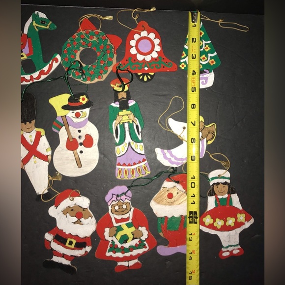 12 Vintage Flat Wooden Christmas Ornaments Hand Painted Double Sided - Picture 11 of 11